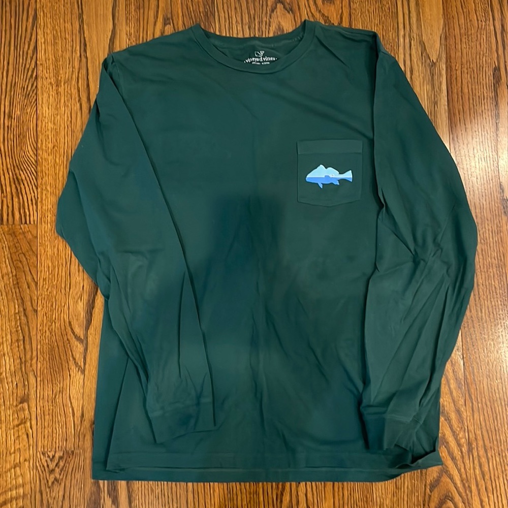 Men’s Vineyard Vines Long-Sleeve Pocket Tee. Size Large. Hunter Green